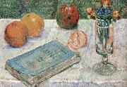 still life with a book and roanges